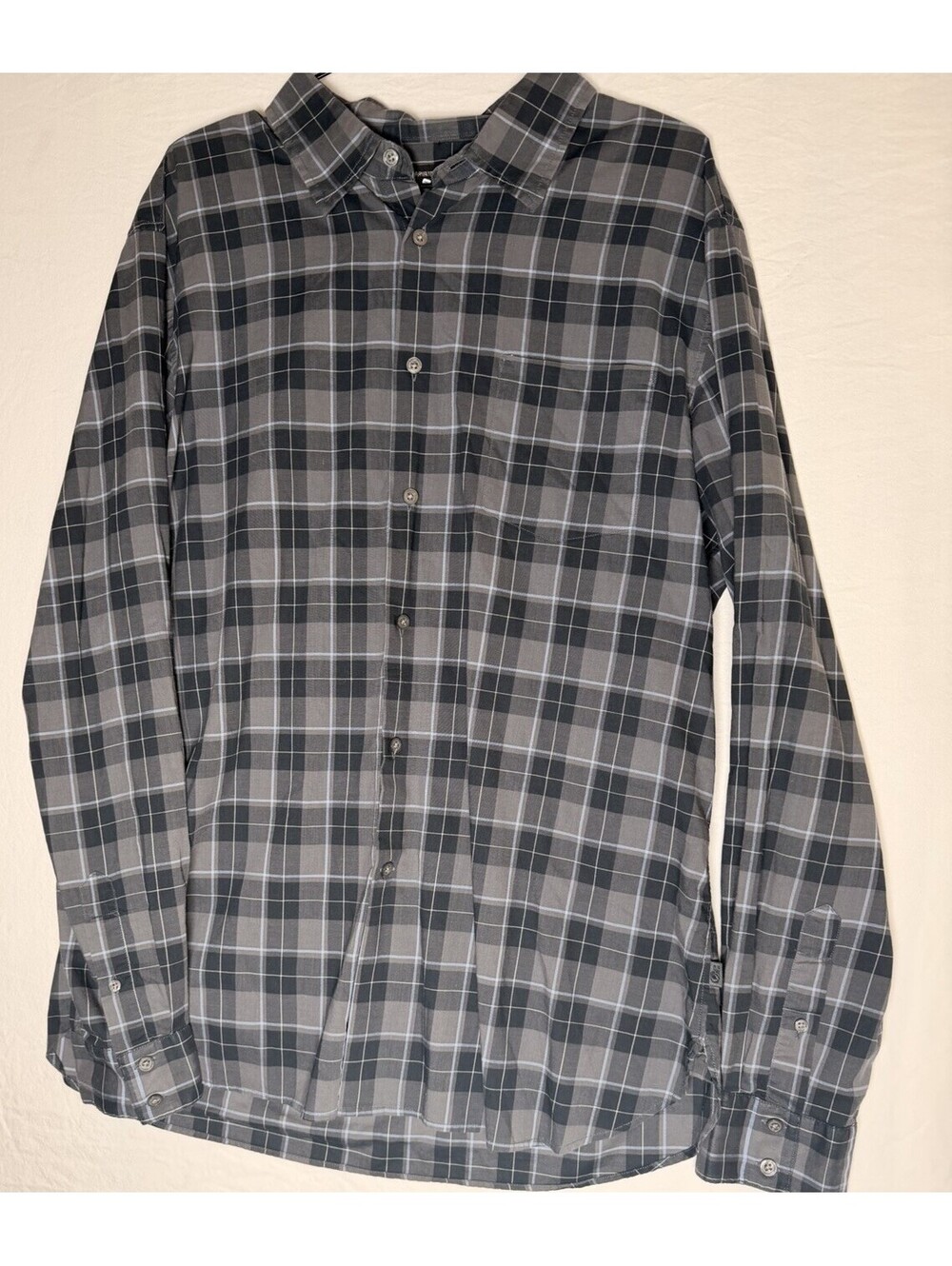 John Varvatos Shirt Mens Extra Large Button Up Gray Plaid Casual Adult